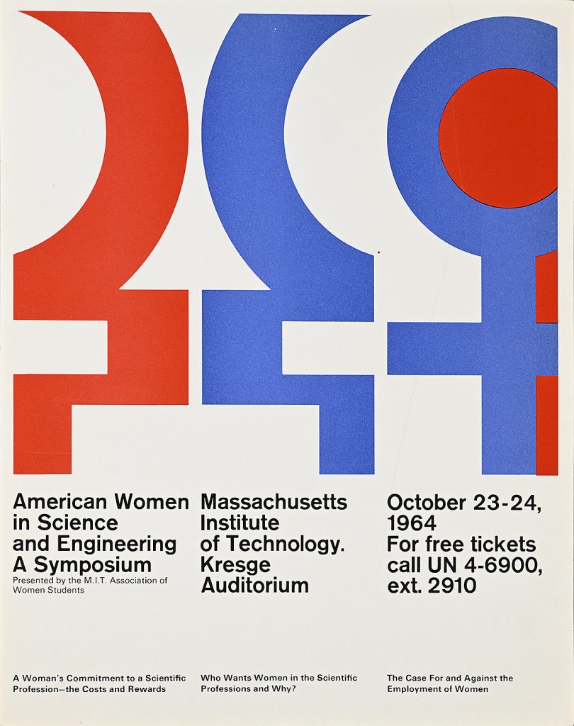 Poster of the symbol for women in red, white, and blue.