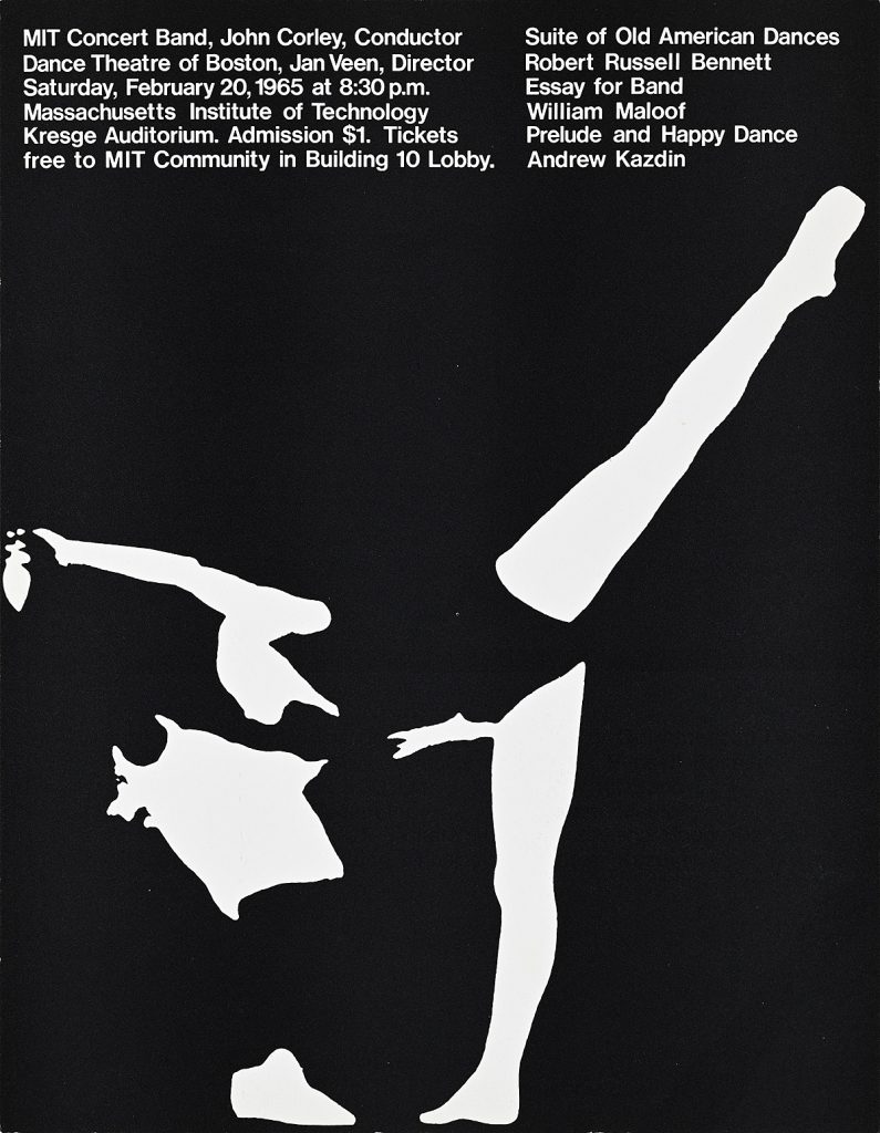 Poster of a silhouette in white of a dancer on a black background.