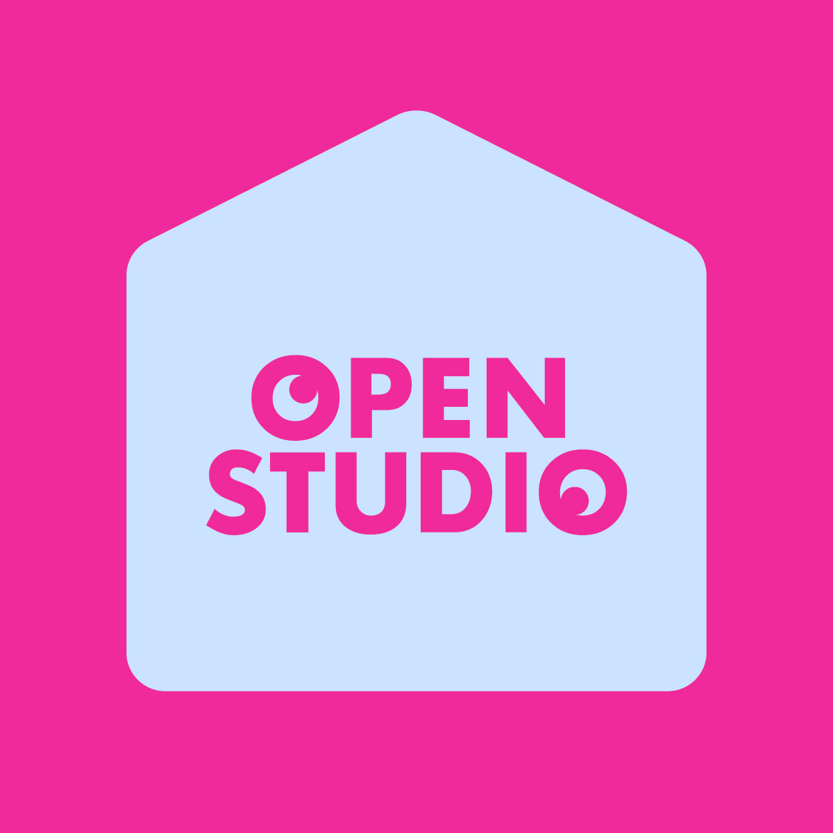 The Open Studio logo in a pale blue and hot pink color way.
