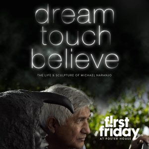 A film poster featuring the side profiles of a man and a sculpture of a person.