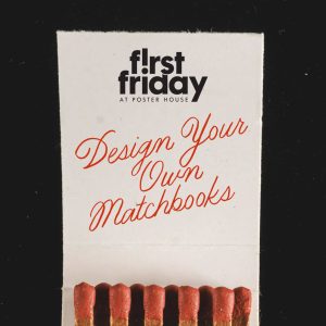 An open matchbook with the First Friday lockup digitally imposed on the interior flap.