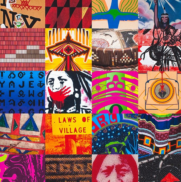 A grid of several colorful graphics and posters.
